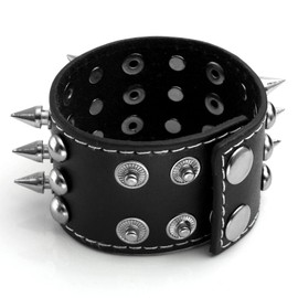 Milakoo Unisex Black Metal Spike Riveter Punk Rock Biker Wide Strap Leather Bracelet Necklace Bracelet Adjustable, Base Metal