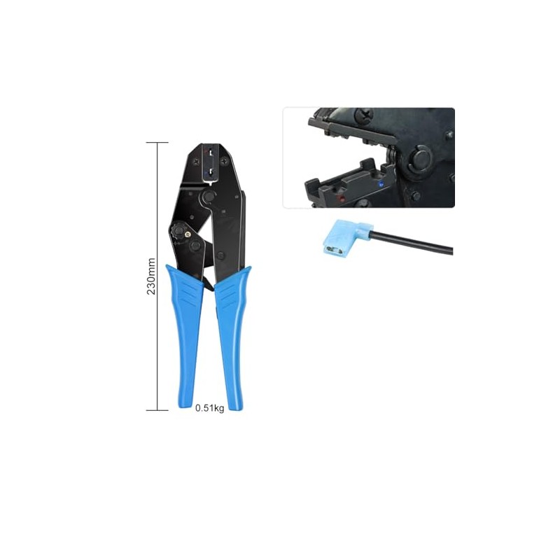 Flag Spade Female Connectors Ratchet Crimp Pliers Crimping Tool AWG22-14
