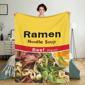 Ramen Throw Blanket 50x40 Inch, Ramen Noodle Soup Beef Flavor Beef Lightweight Soft Microfiber Throw Blanket with 18x18 Inch Pillowcase Perfect for Bed and Sofa