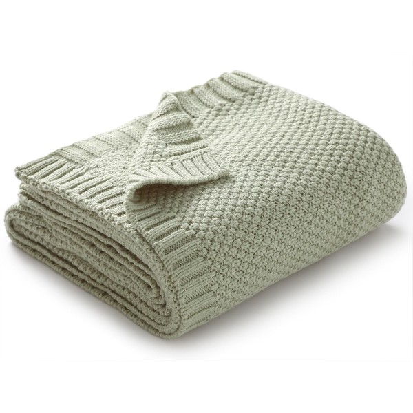 mimixiong Baby Blanket Soft Lightweight Knitted Blanket, Pram/Travel/Moses Basket Baby Blankets for Newborn Baby Boy Girls - 100 x 80 cm, Light green