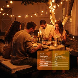 yaojin LED String Lights 25FT Outdoor - 12 Shatterproof G40 Bulbs +1 Spare, Waterproof Connectable for Patio Garden Party (Warm White 2700K)