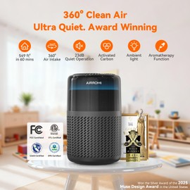 AIRROMI HEPA Air Purifier for Bedroom&Home,Pet Air Purifier for Home Pets,Removes Pet Odor,Cat Litter Smell,Dust,Smoke&Allergies,Quiet Room Air Purifier with Scents,360°Air Cleaner,A2005 Black