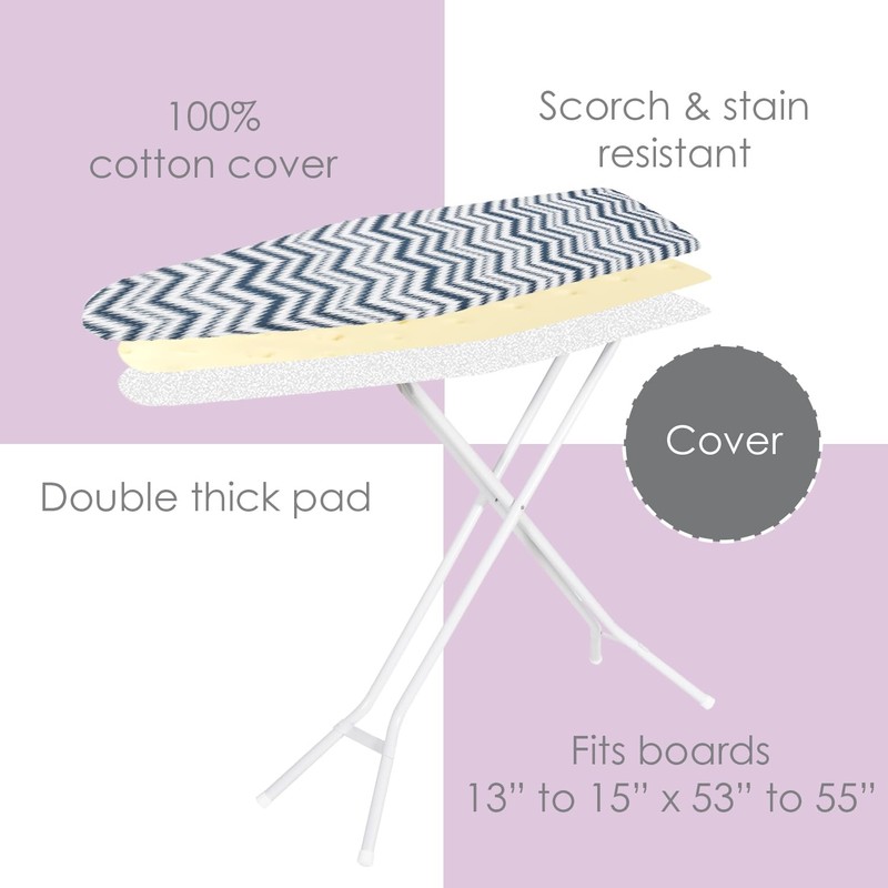 Ironing Board Cover and Pad (Blue Chevron), 100% Cotton with