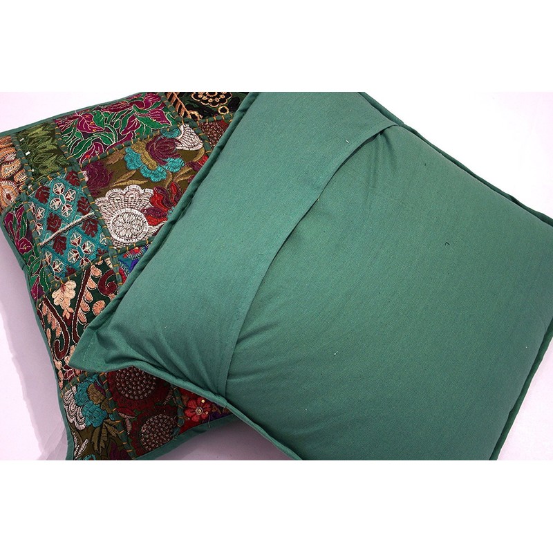 Rastogi Handicrafts Handgefertigtes Patchwork-Kissen, Sari-Patchwork-Kissen, indisch, ethnisch, bestickt, Sari-Patchwork-Kissenbezug (rosa)