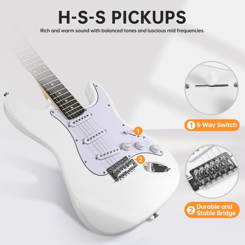 Electric Guitar, 39 Inch Solid Full-size Electric Guitar S-S-S Pickups