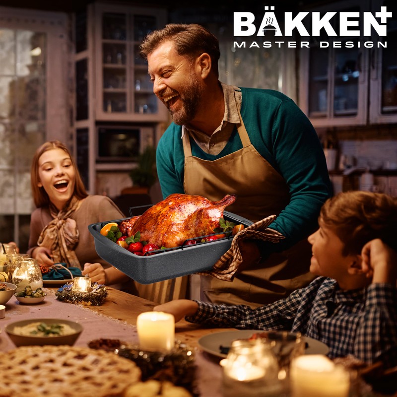 BAKKEN Nonstick Turkey Roasting Pan with Rack – 17 X