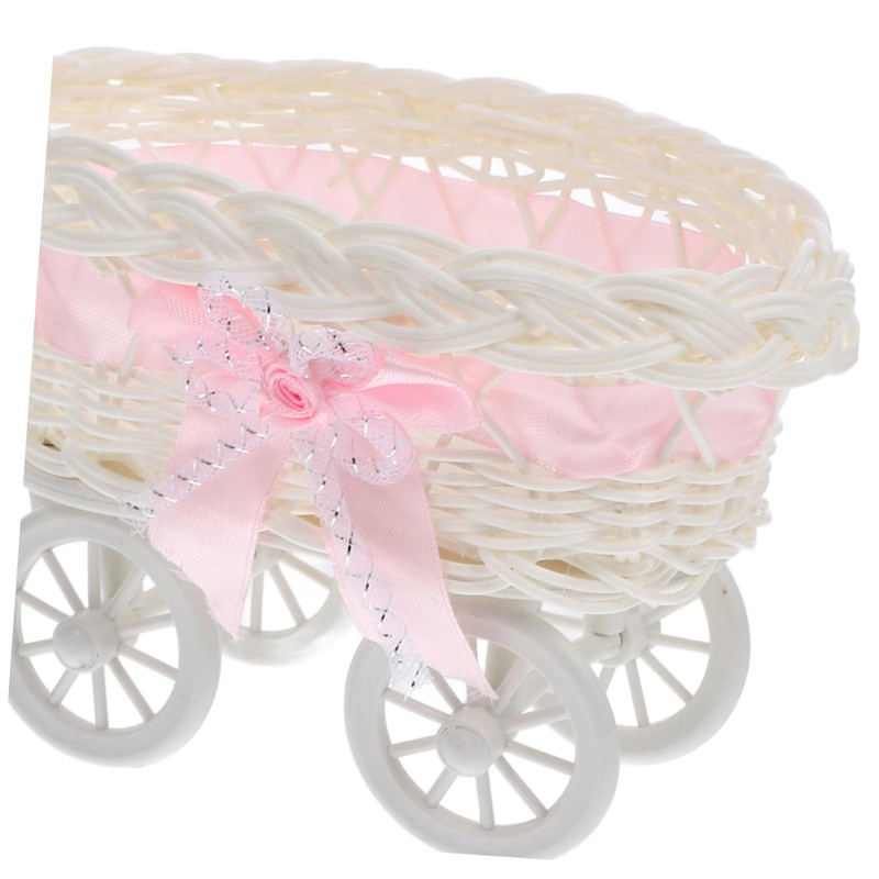 SHOWERORO Imitation Rattan Carriage Candy Basket Mini Woven Flower Holder