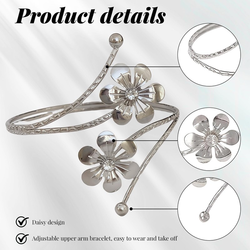 NovaCharm Silberner Armreif – Upper Arm Cuff with Floral &