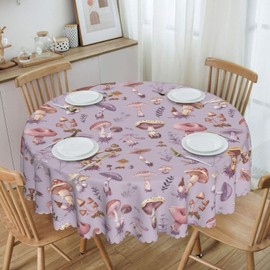 SUPLUCHOM Round Tablecloth Mushrooms Vintage Botanical 60 Inch Table Cover for Dining Polyester Cloth with Scalloped Edges Stain Resistance Kitchen Picnic Party Restaurant Decoration