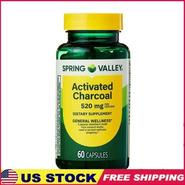 Unbranded Activated Charcoal Capsules Dietary Supplement Wellness Gluten Free 60ct