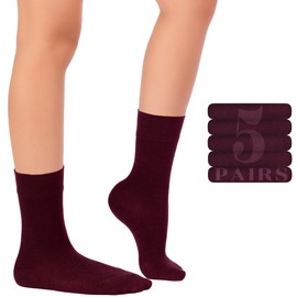 Hugh Ugoli Kids School Uniform Rayon derived from Bamboo Dress Socks, Solid Color Crew Socks from Toddlers to Youth, 5 Pairs, 3-5 Years, Burgundy