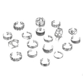 Gold/Silver Toe Rings for Women Heart Star Infinity Toe Rings 18pcs Adjustable Stacked Rings Minimalist Open Rings Summer Beach Toe Rings Set Statement Jewelry Accessories (silver)