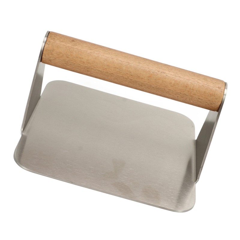 Burger Smasher 304 Stainless Steel Square Handheld Burger Press Wooden