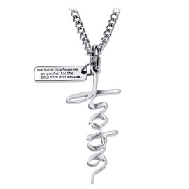 Shields of Strength Women's Stainless Steel Hope Cross Delicate Pendant Chain Necklace Inscribed with Hebrews 6:19 Bible Verse - Christian Faith Gift