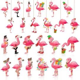Haooryx Flamingo Hanging Ornaments - 37PCS Flamingo Wood Hanging Ornaments Pink Flamingo Wooden Decorations Animal Slices Tag Holiday Winter New Year Party Tree Decor