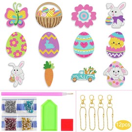 Diamond Painting Keyring Easter, 12 Pieces 5D Diamond Painting Set Easter, Diamond Painting Pendant Easter, Diamond Painting Kits Easter Egg, DIY Diamond Painting Children Easter, Easter Decoration