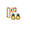Pineapple Sunglasses & 4pc Hawaiian Multi-Coloured Lei Flower Garland Fancy