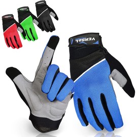 VERSAL Full Finger Cycling Gloves Gel Padded Mountain Bike Gloves Touchscreen Breathable MTB Gloves Bicycle Biking Riding Gloves for Men/Women (L, Blue)