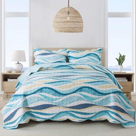NEWLAKE Quilt Bedspread Sets - West Coastal Pattern Reversible Coverlet Set, Queen Size