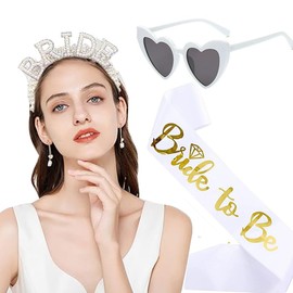 Bride Hochzeitszubehör Set Bride to Be Deko Bride Perlen Haarreif Bride Haarreif Herz Sonnenbrille Herzbrille Perle, Junggesellenabschied Frauen, Bride to Be Accessoires Braut Bachelorette Party Deko