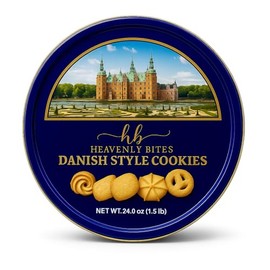 Heavenly Bites Danish Style Butter Cookies in Metal Tin 24 Oz