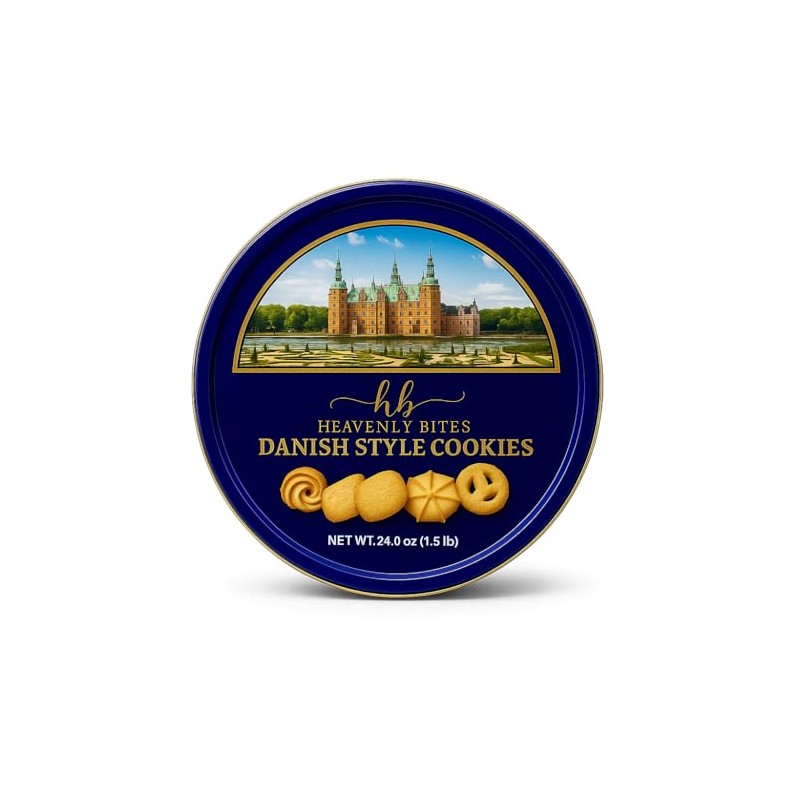 Heavenly Bites Danish Style Butter Cookies in Metal Tin 24