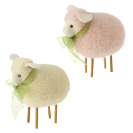 RAZ Imports NEW!~RAZ Imports~4.5" Easter/Spring White & Pink Fluffy Lamb/Sheep~Set 2 Decor