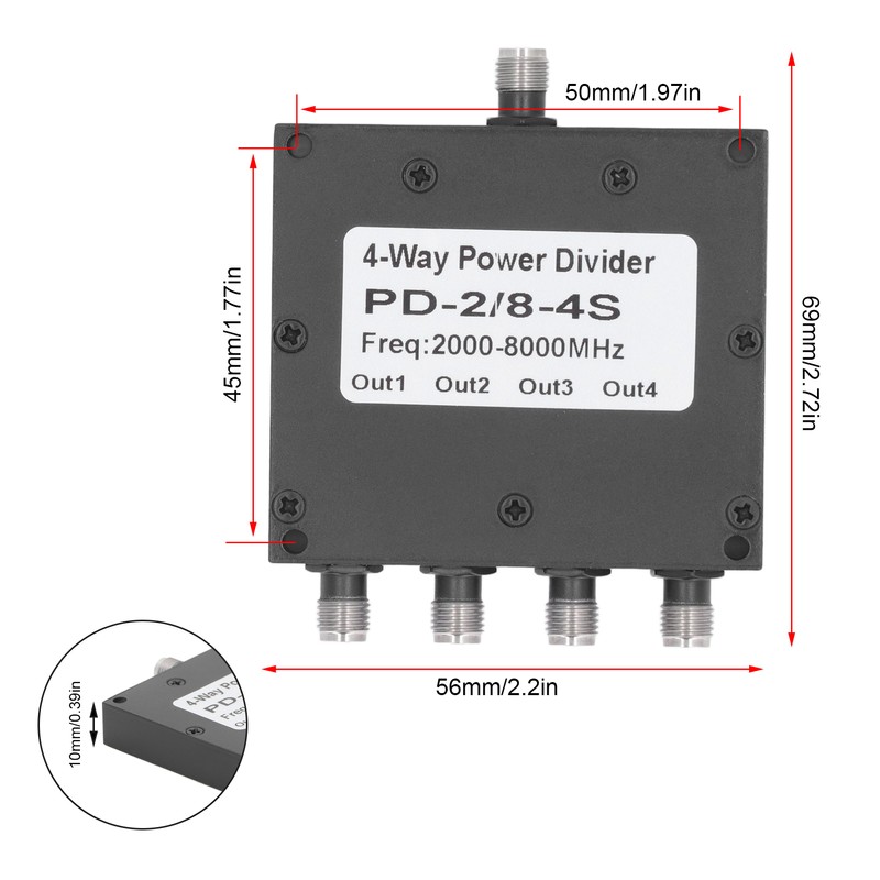 SMA Microstrip Power Splitter Combiner 2‑8GHz Stainless Steel 4 Way