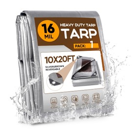 Zeonly Tarp 10x20FT,16 Mil Heavy Duty Tarps,Waterproof Tarp with Grommets and Reinforced Edges,Tear & Fade & UV Resistant,Multipurpose Poly Tarpaulin for Pool,Car,Firewood,Boat(270GSM,Silver/Brown)