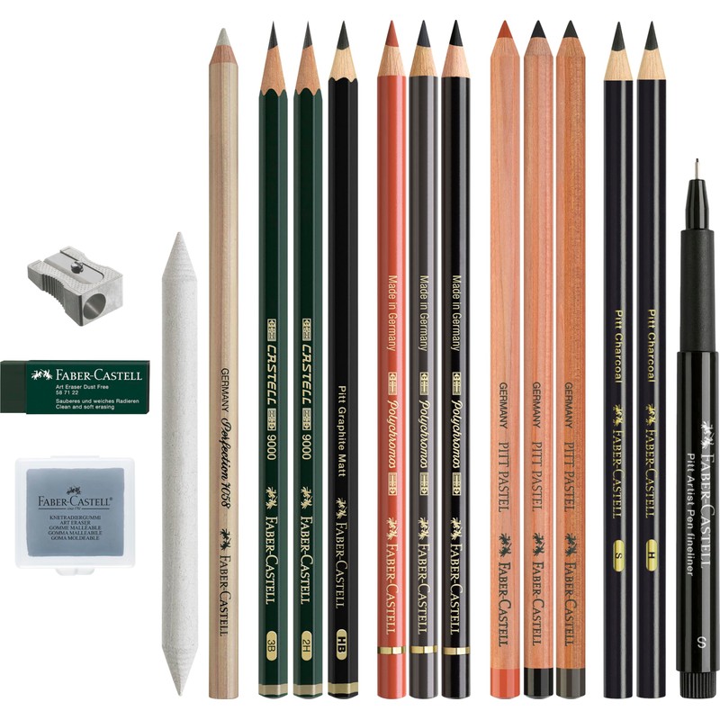 FABER-CASTELL 112925 Drawing Set Discovery 17 Pieces Including Polychromos, Pitt
