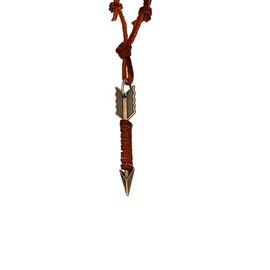 ODETOJOY Hollow Cubic Brown Genuine Leather Pendant Necklace Geometric Dice Steampunk Chunky Pendants Jewelry for Men Choker (Arrow), Leather, botswana-agate