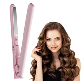 2025 New Mini 2-in-1 Curling Iron & Flat Iron – Portable Dual-Purpose Hair Straightener & Curling Wand for All Hair Types (Pink) – Travel-Friendly Design