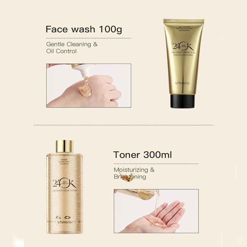 Kit Cuidado Facial 24k Pure Gold, 6 Piezas Colgeno Oro