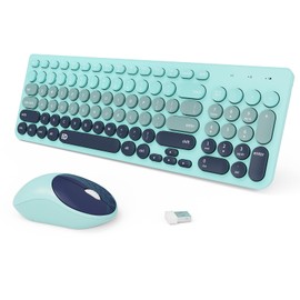 TKVPJYYI Wireless Keyboard and Mouse Combo, 2.4GHz USB Cordless Round Keys Set for Laptop, Computer, TV (Indigo Blue)