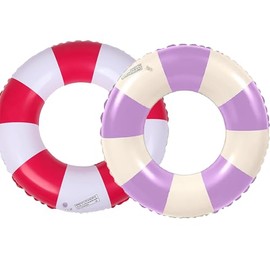 Swimming Ring, Pack of 2 Air Mattress Swimming Hoops, Inflatable, Summer Floating Water Toy, Durable Cool Swimming Ring for Pool, Sand, Beach Party (Red + Purple)