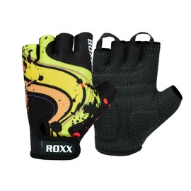 ROXX Cycling Gloves Fingerless Mens Women Unisex Gel Padded Cycling Gloves Half Finger Bike Riding Mitts (Small, Yellow Strips)