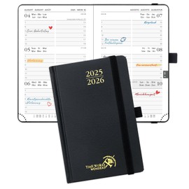POPRUN Pocket Calendar 2025 2026 Small Hard Cover, Approx. A6 (16 x 10.5 cm) - Calendar 2025 2026 Small (Aug.2025-Dec.2026) - Weekly Planner 1 Week 2 Pages with Inner Pocket - Black