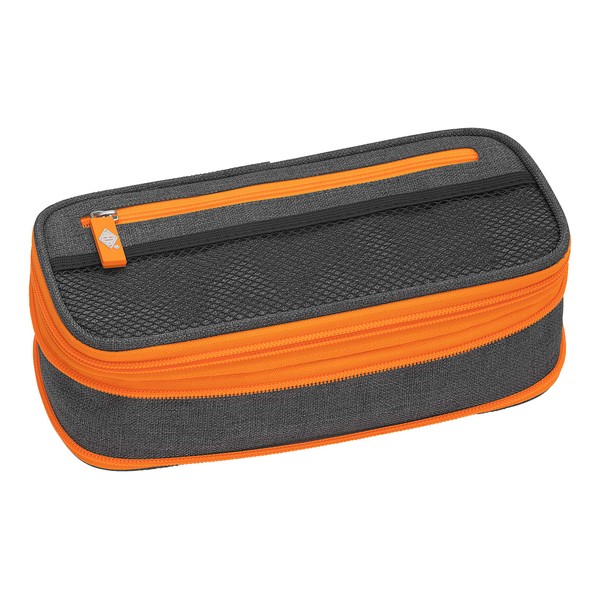 WEDO 24244066 Neon Stretch Pencil Case with Multiple Compartments and Pen Loops with Timetable Grey Neon Orange