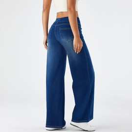 Women's High Rise Wide Leg Jeggings - Stretch Pull On Jeans-Style Pants, Soft Denim with Pockets