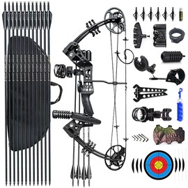 PANDARUS Compound Bow Set 15-45lbs for Pull Beginner and Teens Right Handed Adjustable 18"-29" Draw Length, 320 FPS Speed, Hunting Bow Archery Set New 2024(Black Right Handed PRO)