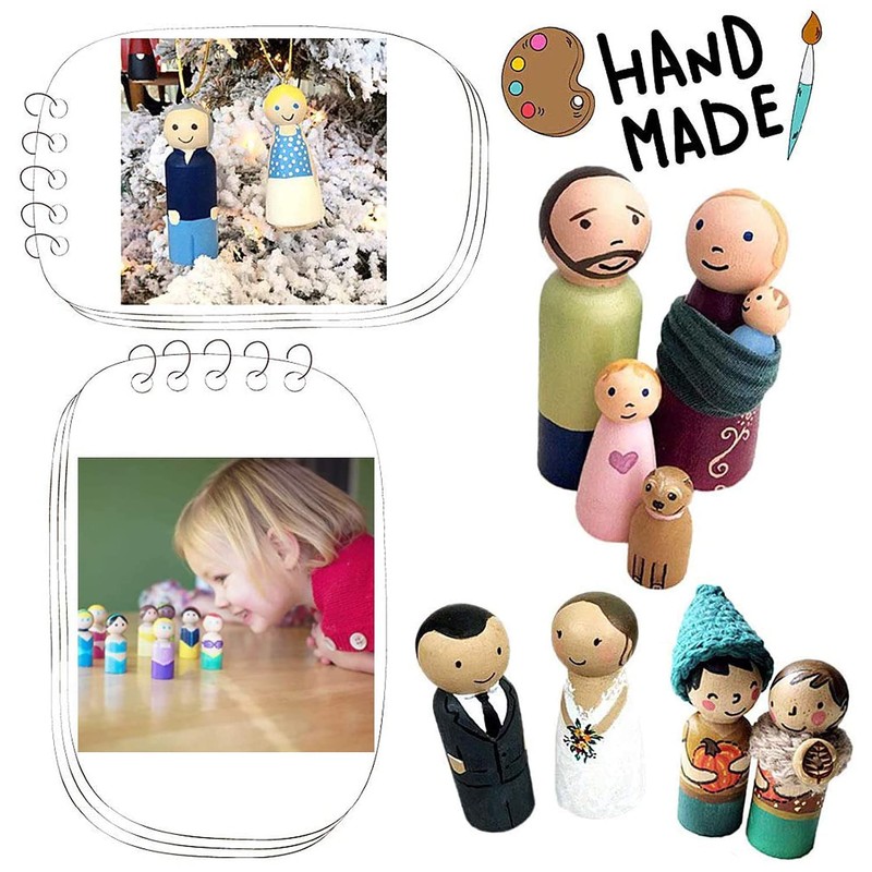 JUHONNZ Wooden Figures, 50 Pieces Wooden Peg Dolls Wooden Figures