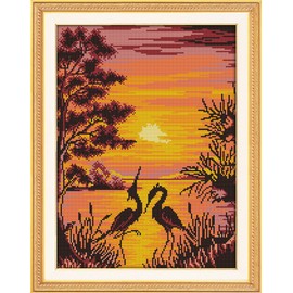 11CT Pre-Printed Die Cut DIY Cross Stitch Kit Complete Range of Beginner Starter Kits - Crane Shadow at Sunset 39x51cm