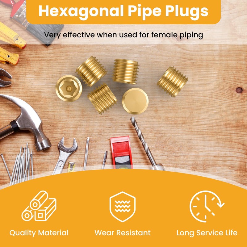 Aifeier ET 15 PCS 1/4” NPT Brass Pipe Plug Fitting