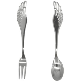 Pinenjoy 2Pcs Angel Wing Spoon Fork Flatware Set 18/10(304) Stainless Steel for Teaspoon Coffee Dessert Ice Cream Fruit Salad Cutlery