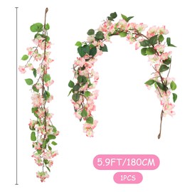 IPOPU Peach Bougainvillea Artificial Garland 5.9FT 1 PCS – Silk Bougainvillea Vines, Faux Hanging Flower Garland for Wedding Arch, Home, Outdoor Decor