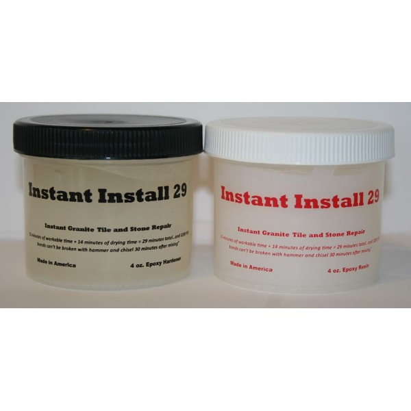 Instant Install 29~8 oz. epoxy. Permanent Repair. Rapid-Dry. Granite Marble Stone Tile. Fix Chipped Edges, Corners. Crack Repair Filler. Reattaches or rebuilds Missing Pieces. Tintable with EZ-Tint