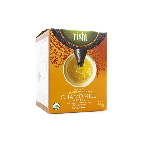 Rishi Tea Organic Chamomile Medley, Herbal Tea,Tea Bags, 15 Count (Pack of 6)