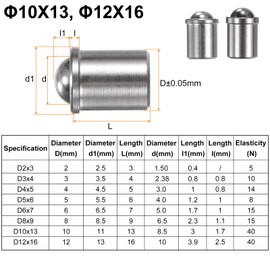 sourcing map 12pcs Ball Plunger 10x13/12x16mm 304 Stainless Steel Precision Positioning Beads Ball Point Spring Plungers Ball Catch Latch for Door Mechanical Devices Clamps Furniture