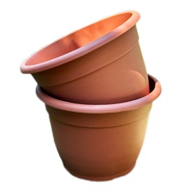 2x Terracotta Plastic Planters 9.5L Large Round Outdoor Patio Flower Pots Pair