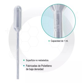 ICB Pipeta Gotero De Transferencia 1ml Graduada No Estéril 500pz